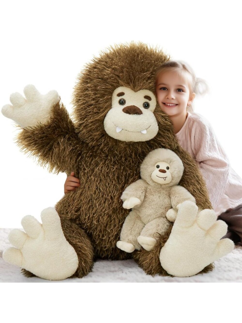 Giant Bigfoot Stuffed Animal & Baby Plush Duo - 39" Monster & 12" Toy Gift